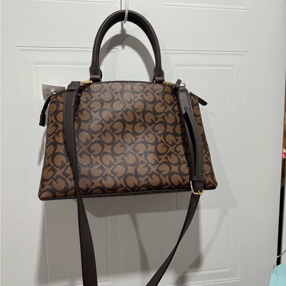 GUESS Dark Brown Patterned Satchel - Picture 2 of 3